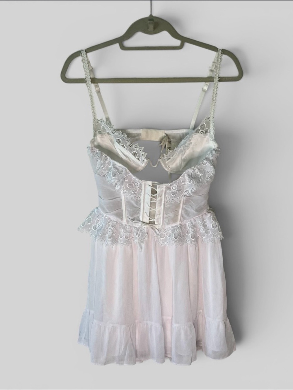 For Love & Lemons Farmhouse Lace Slip Mini Dress White Corset Bodice NWT Medium - Picture 7 of 14